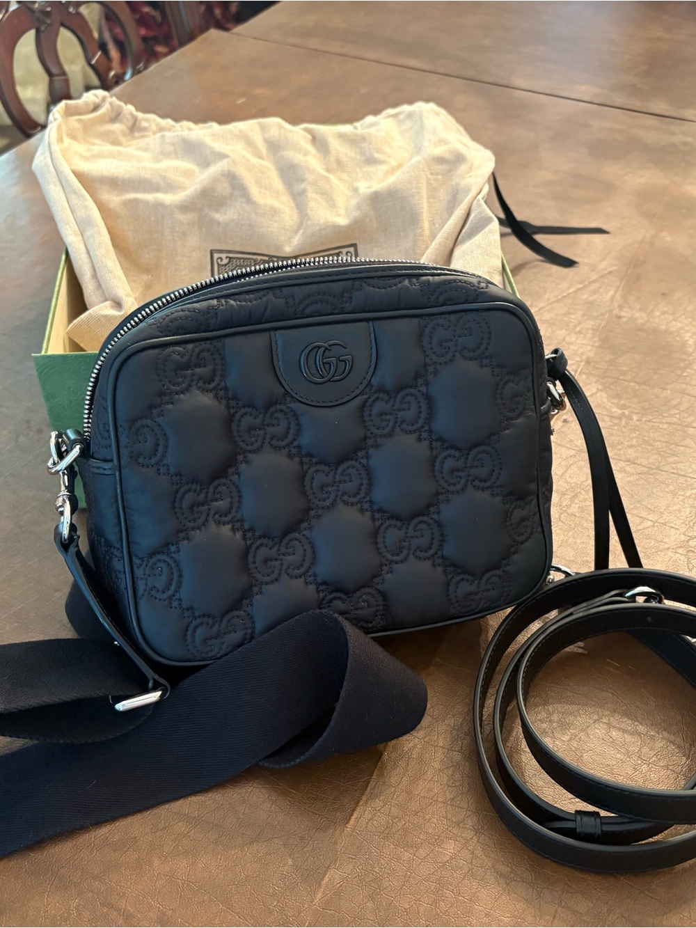Pristine condition Gucci GG Quilted Nylon Crossbody Bag with box & dust bag
